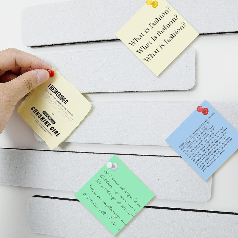 Arlasuo 5 Pack Felt Pin Board Bar Strips Bulletin Board for Bedrooms Offices Home Wall Decoration, Notice Board Self Adhesive Cork Board with 35 Push Pins for Paste Notes, Photos, Schedules (White) - Image 2